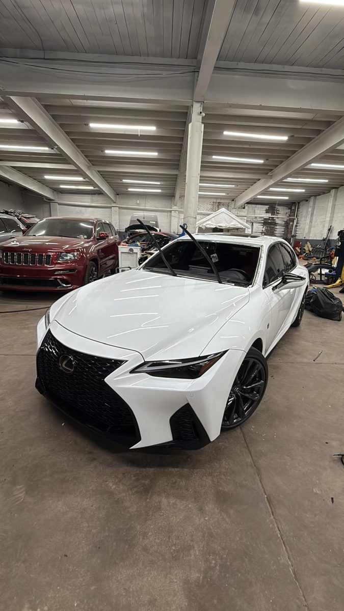 White Lexus IS F Sport with a new windshield